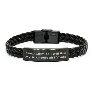 Archeologist Humor Interlaced Leather Bracelet, Funny Gift from Friends for Mother's Day, Keep Calm Or I Will Use My Archeologist Voice, Stylish Accessories for Men and Women - Image 1