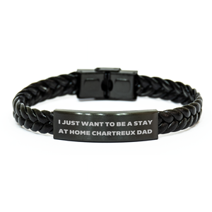 Funny Chartreux Cat Dad's Gift, 'I Just Want To Be A Stay At Home Chartreux Dad', Interlaced Leather Bracelet for Men, Unique Father's Day Unique Gifts from Family, Chartreux Cat Lovers - Image 1