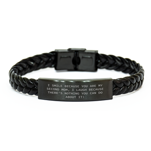 Second Mom Gifts, Funny Quote Interlaced Leather Bracelet for Men, Men Gifts from Second Mom, Unique Father's Day Unique Gifts, Second Mom Appreciation - Image 1