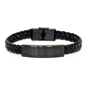 Funny Grandad Interlaced Leather Bracelet, Gifts from Men to Grandad, Mother's Day Unique Gifts, I Smile Because You Are My Grandad, I Laugh Because There's Nothing You Can Do About It! - Image 1