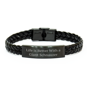 Life Is Better with Giant Schnauzers, Funny Father's Day Unique Gifts from Friends for Giant Schnauzer Dog Lovers - Interlaced Leather Bracelet - Image 1