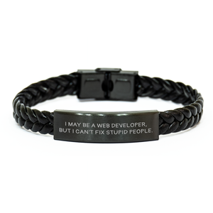 Web Developer Funny Gifts from Friends for Men, Interlaced Leather Bracelet with Graduation Quote, Stainless Steel and PU Leather Combo, Unique Web Developer Accessories - Image 1