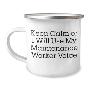 Funny Maintenance Worker Gifts for Dad: Keep Calm Or I Will Use My Maintenance Worker Voice Camping Mug, Unique Father's Day Unique Gifts from Men - Image 1