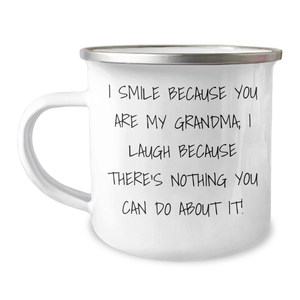 Funny Grandma Camping Mug Gifts from Men to Grandma, I Smile Because You Are My Grandma, Perfect for Father's Day - Image 1