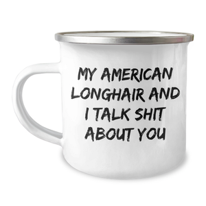 Funny American Longhair Cat Camping Mugs Gifts from Friends for Graduation - Image 1