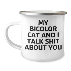 Bicolor Cat Gifts from Friends, Family, or Coworkers - Unique Camping Mug for Mom's Special Day, Funny Quote Inside - Image 1