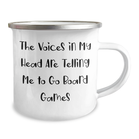 Image of Funny Board Games Gift Ideas for Men - Camping Mug with 'The Voices In My Head Are Telling Me To Go' Quote, Perfect for Father's Day Unique Gifts from Friends or Family - Image 2