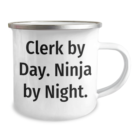 Image of Clerk By Day Funny Gifts from Friends for Clerks on Father's Day Camping Mug, 12 oz Stainless Steel Enamel Finish - Image 2