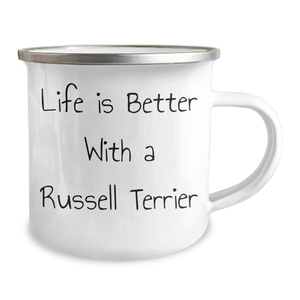 Russell Terrier Dog Lovers Funny Camping Mug, Gift from Men to Russell Terrier Dog Owners on Father's Day