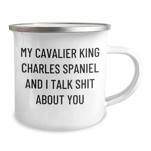 Cavalier King Charles Spaniel Dog Funny Gifts from Mom, Gifts for Mom on Mother's Day - 'My Cavalier King Charles Spaniel And I Talk Shit About You', Camping Mug for Women, Friends, Family
