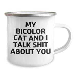 Bicolor Cat Gifts from Friends, Family, or Coworkers - Unique Camping Mug for Mom's Special Day, Funny Quote Inside