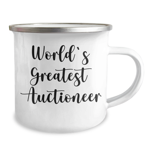 Funny World's Greatest Auctioneer Gifts for Men, Women, Friends, Coworkers, Family - 12 oz Camping Mug for Graduation