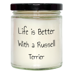Gift Russell Terrier Dog Father's Day Unique 9oz Vanilla Soy Candle Life Is Better With A Russell Terrier - Image 1