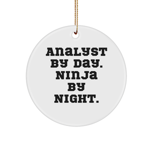 Gifts from Analysts, By Day. Ninja Circle Ornament, White, 2.75" Tall, For Analysts By Day. Ninja By Night., Christmas Unique Gifts - Image 1