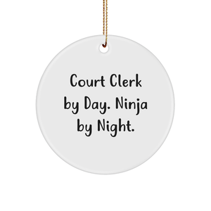 Court Clerk Gifts from Men - 'Court Clerk By Day. Ninja By Night.' Circle Ornament for Christmas Unique Gifts - Image 1