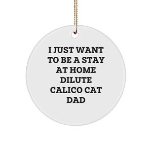 Dilute Calico Cat Dad Gifts, Funny Circle Ornament for Christmas, 'I Just Want To Be A Stay At Home Dilute Calico Cat Dad' Quote, Gifts from Men to Family, for Dilute Calico Cat Lovers - Image 1