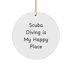 Scuba Diving Circle Ornament, 'Scuba Diving Is My Happy Place', Funny Scuba Diving Gifts from Friends to Family, Circle Ornament for Christmas, Unique Scuba Diving Presents - Image 1