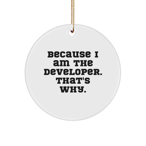 Developer Gifts - Funny Because I Am The Developer That's Why, Circle Ornament, Unique Christmas Unique Gifts for Developers, Programmer, IT Gifts from Friends and Family - Image 1