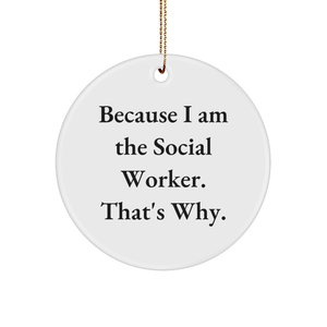 Funny Social Worker Gifts, Because I Am The Social Worker. That's Why., Circle Ornament for Christmas, Gifts from Friends to Social Worker - Image 1