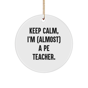 PE Teacher Gifts from Men, Funny Circle Ornament Keep Calm for Almost PE Teacher, Christmas Unique Gifts - Image 1