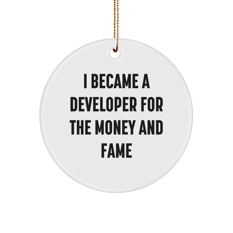 Image of Developer's Proud: Funny Quote Circle Ornament for Christmas Unique Gifts for Developers, Friends and Family - Image 1