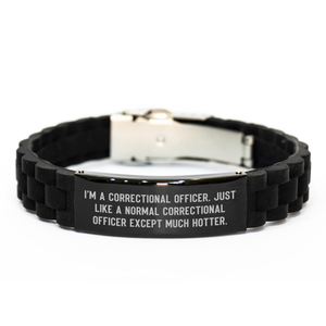 Correctional Officer Funny Quote Gifts from Men to Gift for Mom's Day, Glide lock Clasp Black Stainless Steel Silicone Adjustable Bracelet, Unique Inspirational Accessories - Image 1