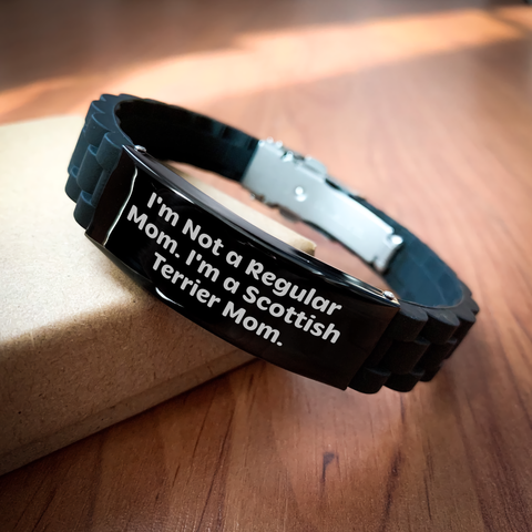Image of Funny Scottish Terrier Mom Gifts for Men - Father's Day Unique Gifts from Family - Glide lock Clasp Black Stainless Steel Silicone Adjustable Strap - Image 2