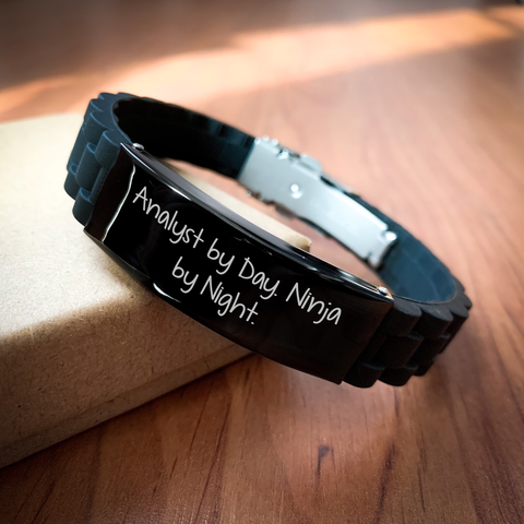 Image of Funny Analyst Gifts: Glide lock Clasp Black Stainless Steel Silicone Men's Jewelry by Day Ninja by Night, Perfect Father's Day Unique Gifts from Men to Analyst - Image 2