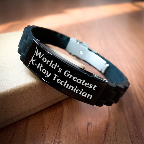 Image of World's Greatest X-ray Technician Gifts for Men - Glide lock Clasp Black Silicone Adjustable Bracelet from Family on Mother's Day, Unique X-Ray Technician Xray Tech - Image 2