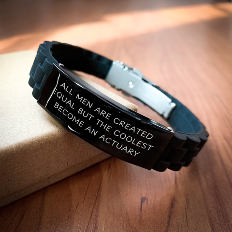 Image of Funny Actuary Quote Gifts for Men from Actuary Friends on Mother's Day - Glide lock Clasp Black Stainless Steel Silicone Adjustable Bracelet - Image 2