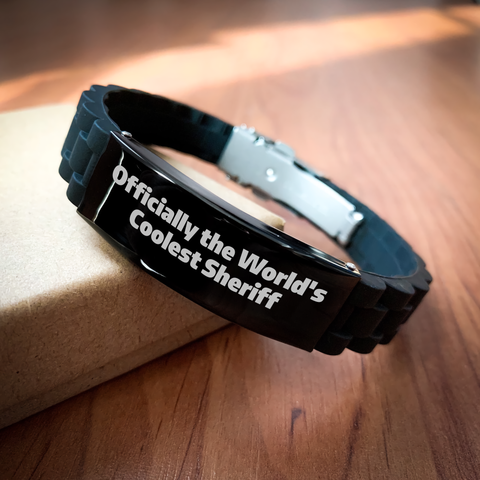 Image of Sheriff Gifts from Friends, Officially The World's Coolest Sheriff, Glide lock Clasp Bracelet for Sheriff, Graduation Unique Gifts - Image 2