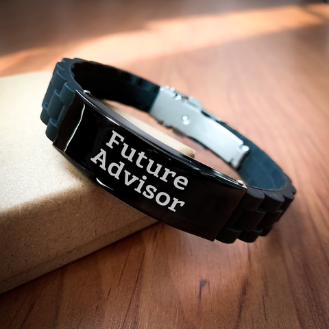 Image of Funny Future Advisor Glide lock Clasp Gift for Men from Family - Inspirational Quote Adjustable Black Stainless Steel Silicone 9.05-inch Graduation Unique Gifts - Image 2