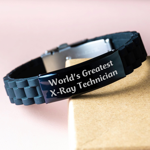 Image of World's Greatest X-ray Technician Gifts for Men - Glide lock Clasp Black Silicone Adjustable Bracelet from Family on Mother's Day, Unique X-Ray Technician Xray Tech - Image 3