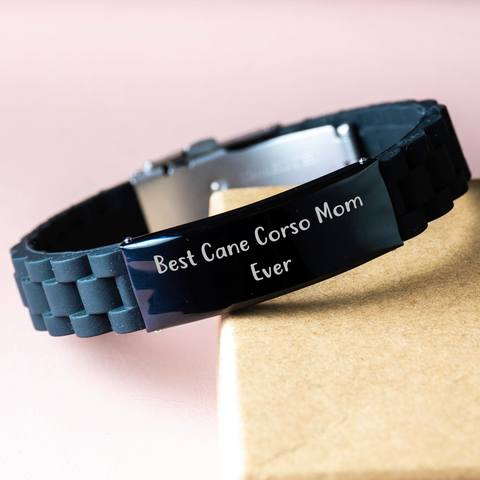 Image of Cane Corso Dog Mom Ever Glide lock Clasp Black Stainless Steel Adjustable Silicone Charm Gift for Dad on Father's Day - Funny Inspirational Quote - Gifts from Mom to Awesome Cane Corso Dog Dad - Image 3