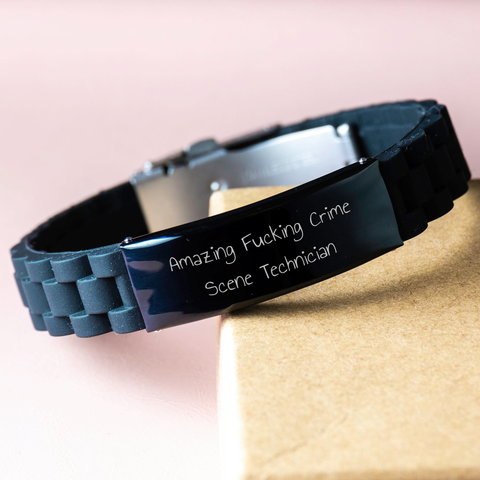 Image of Crime Scene Technician Gifts, Funny Quote, Adjust Glide lock Clasp Black Stainless Steel Silicone Men's Jewelry, Father's Day Unique Gifts from Family to Crime Scene Technician Men - Image 3