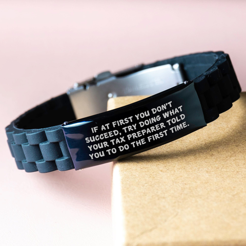 Image of Tax Preparer Gifts, Funny Quote, Black Glide lock Clasp Adjustable Silicone Stainless Steel Bracelet, Gifts from Friends for Tax Preparer, Unique Graduation Celebration Accessories - Image 3