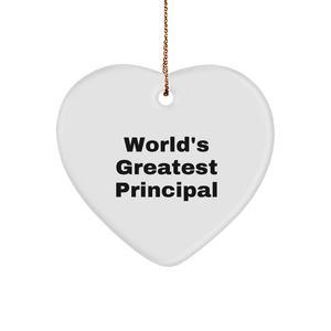 World's Greatest Principal Heart Ornament, Funny Gift from Men to Women for Christmas, Heart Shaped, 2.75 inches, Perfect for Coworkers, Family, Friends, and Principal's Office - Image 1