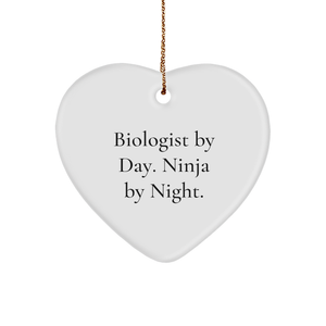 Biologist Gifts by Day, Ninja by Night Funny Heart Ornament, Gifts from Men to Biologist Friends, Unique Christmas Unique Gifts for Biologists - Image 1