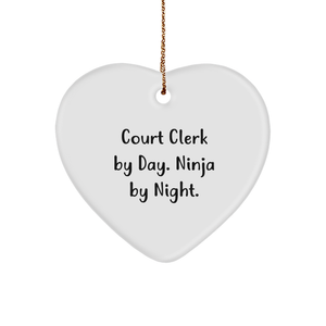 Court Clerk By Day. Ninja By Night. Heart Ornament, Funny Christmas Unique Gifts from Friends for Court Clerks, Unique Court Clerk Gifts - Image 1