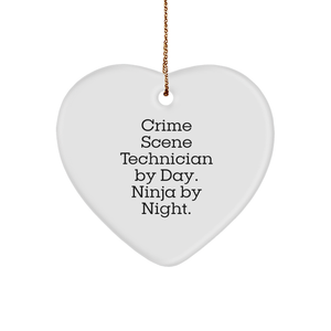 Crime Scene Technician Gifts from Friends - Heart Ornament for Men - 'Crime Scene Technician By Day. Ninja By Night.' Christmas Unique Gifts - Image 1