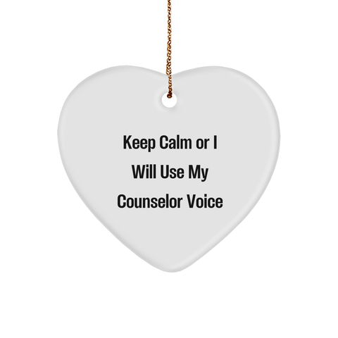 Image of Funny Counselor Heart Ornament, 'Keep Calm Or I Will Use My Counselor Voice', Gifts from Men to Friends for Christmas - Image 1