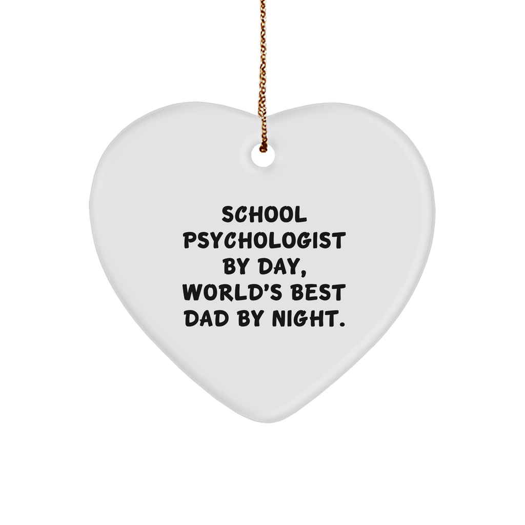 Christmas Unique Gifts for School Psychologists: School Psychologist By Day, World's Best Dad By Night Heart Ornament Gifts from Family - Image 1