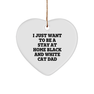 Black and White Cat Dad's Funny Heart Ornament Gift from Friends and Family for Christmas - Image 1