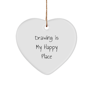 Drawing Is My Happy Place Heart Ornament Gifts for Artists and Designers - Inspirational Drawing Quote for Creative Souls - Christmas Unique Gift Ideas for Drawing Enthusiasts from You to Them - Image 1