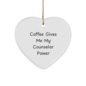 Gifts from Friends and Family for Counselors - Coffee Gives Me My Counselor Power Heart Ornament, Christmas Unique Gifts - Image 1