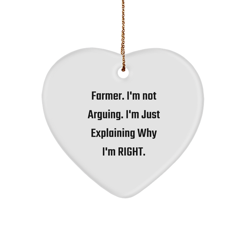 Image of Farmer's Funny Heart Ornament Gifts for Family Farmers - Inspirational Motivational Decor for Christmas - Cute White Heart Shaped MDF with Gold Cord, Ideal Gifts from Grandma for Grandkids - Image 1