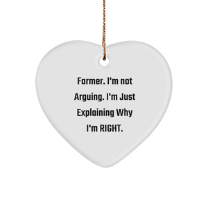 Farmer's Funny Heart Ornament Gifts for Family Farmers - Inspirational Motivational Decor for Christmas - Cute White Heart Shaped MDF with Gold Cord, Ideal Gifts from Grandma for Grandkids - Image 1