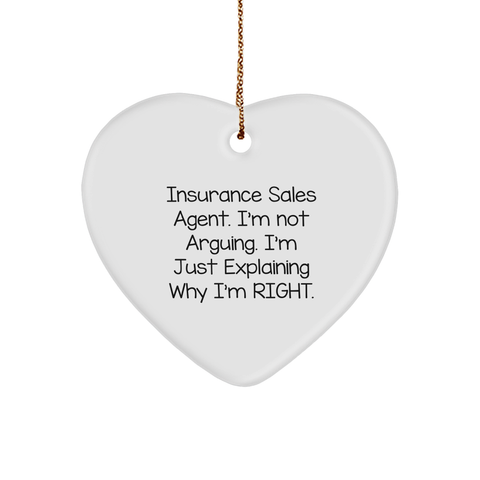Image of Insurance Sales Agent Gifts, Funny Quote Heart Ornament, Gifts from Family to Insurance Sales Agent, Christmas Unique - Image 1