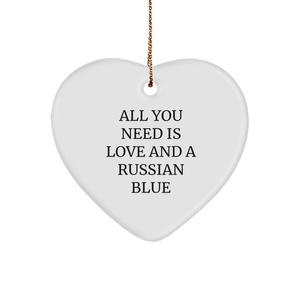 Russian Blue Cat Heart Ornament | All You Need Is Love And A Russian Blue | Funny Russian Blue Cat Christmas Unique Gifts for Russian Blue Cat Lovers - Image 1