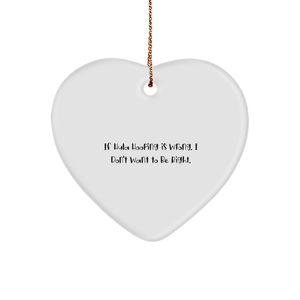 Hula Hooping Heart Ornament, Funny Quote, Christmas Unique Gift for Hula Hooping Enthusiasts, White Heart Shaped Ornament - Image 1